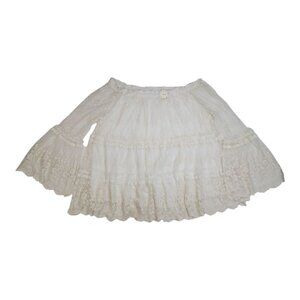 Oddi Womens Cream Lace Embroidered Bohemian Top 3XL Soft Rayon Lining